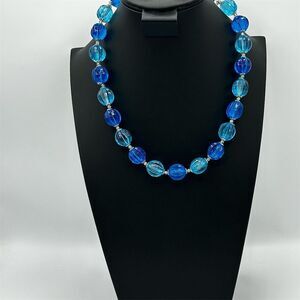 Vintage Art Deco Cobalt Blue Multitone Beaded Necklace